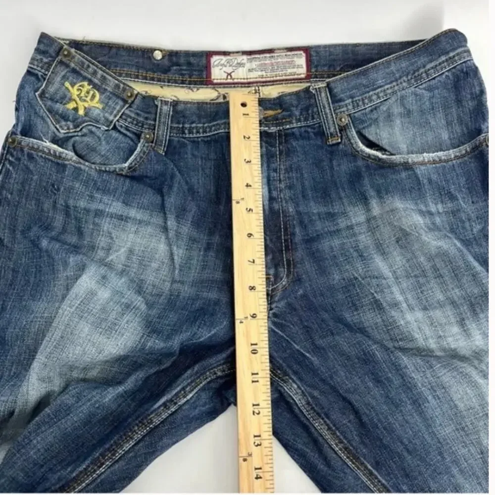 Artful Dodge Jeans, Mens Size 34, Blue Embroidered Relaxed Denim